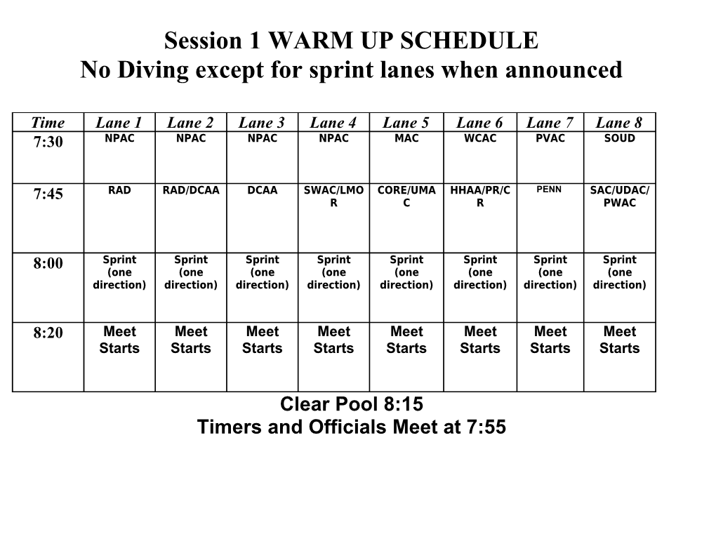 Boys Warm up Schedule