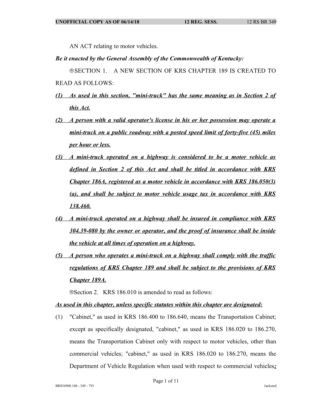 AN ACT Relating to Motor Vehicles s1