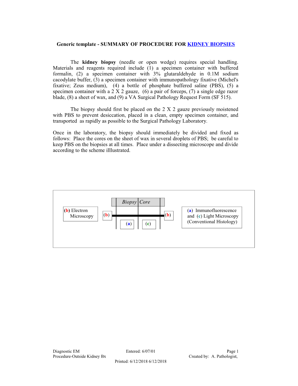 Generic Template - SUMMARY of PROCEDURE for KIDNEY BIOPSIES