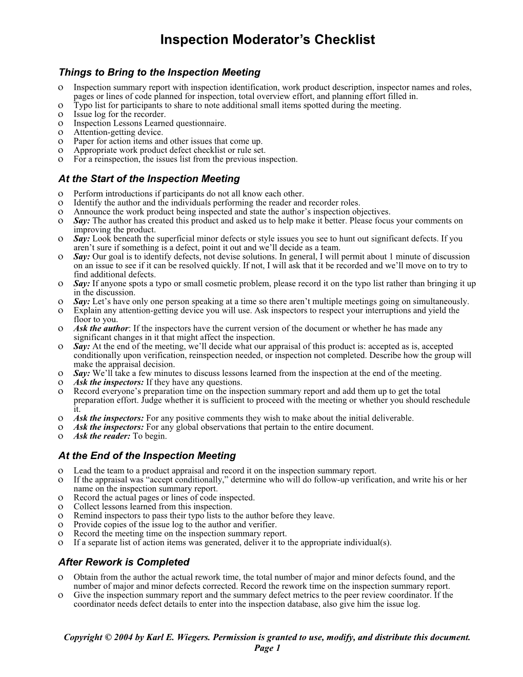 Checklist for Requirements Reviews