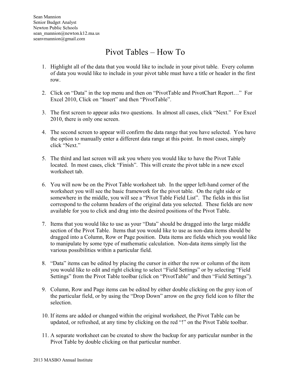 Pivot Tables How To