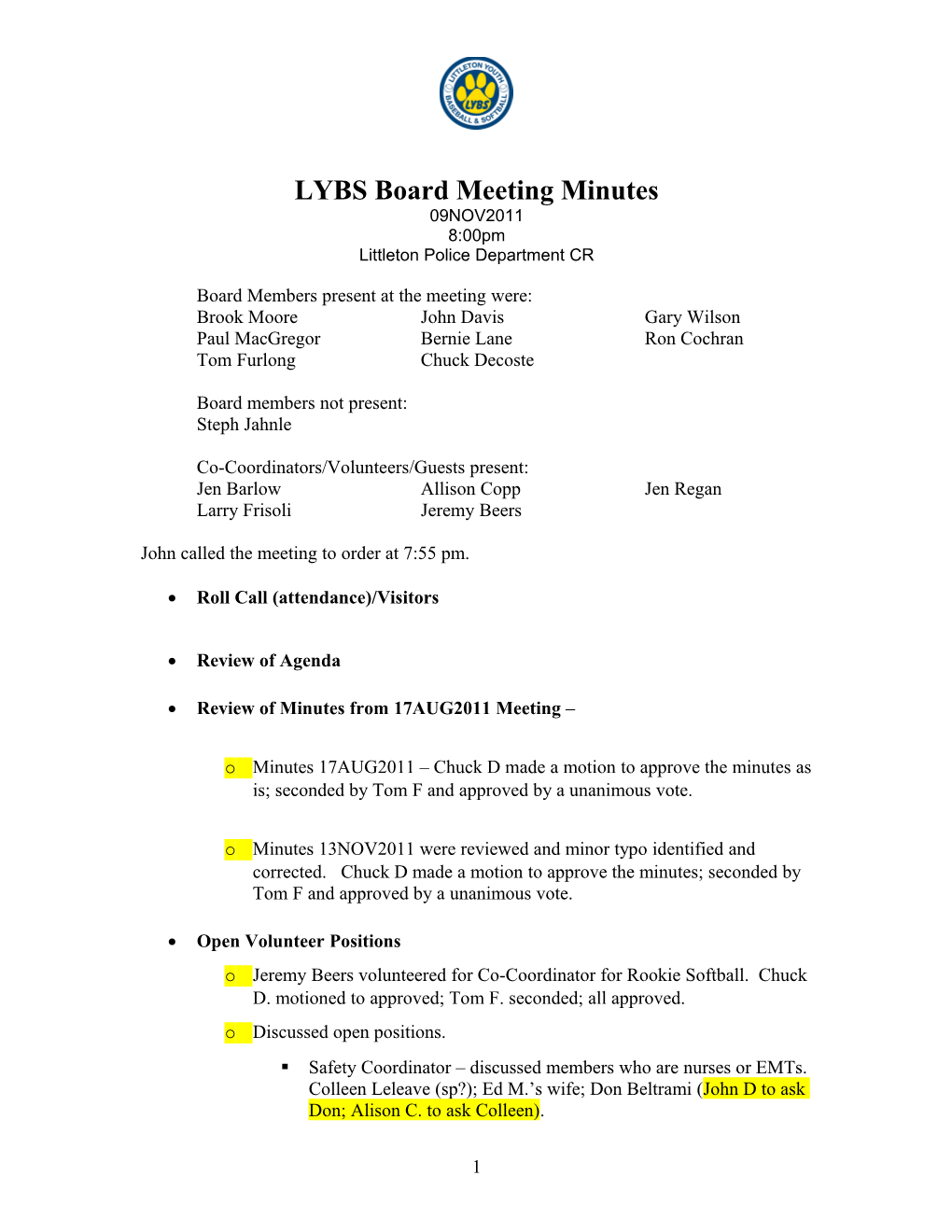 LYB Meeting Minutes