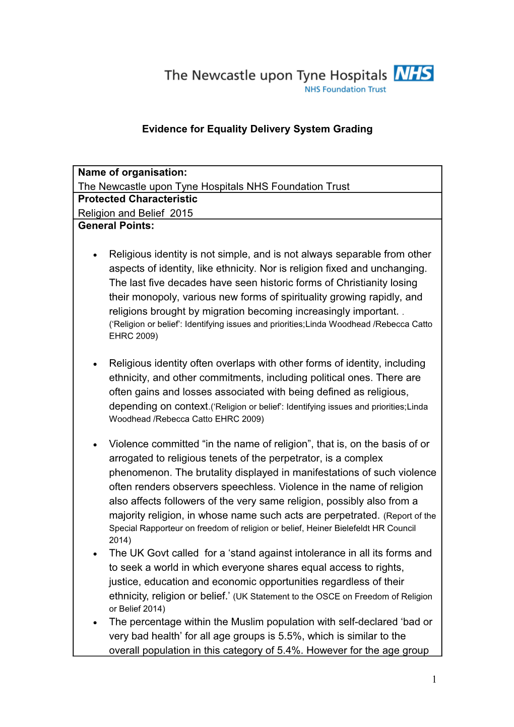 Evidence for Equality Delivery System Grading