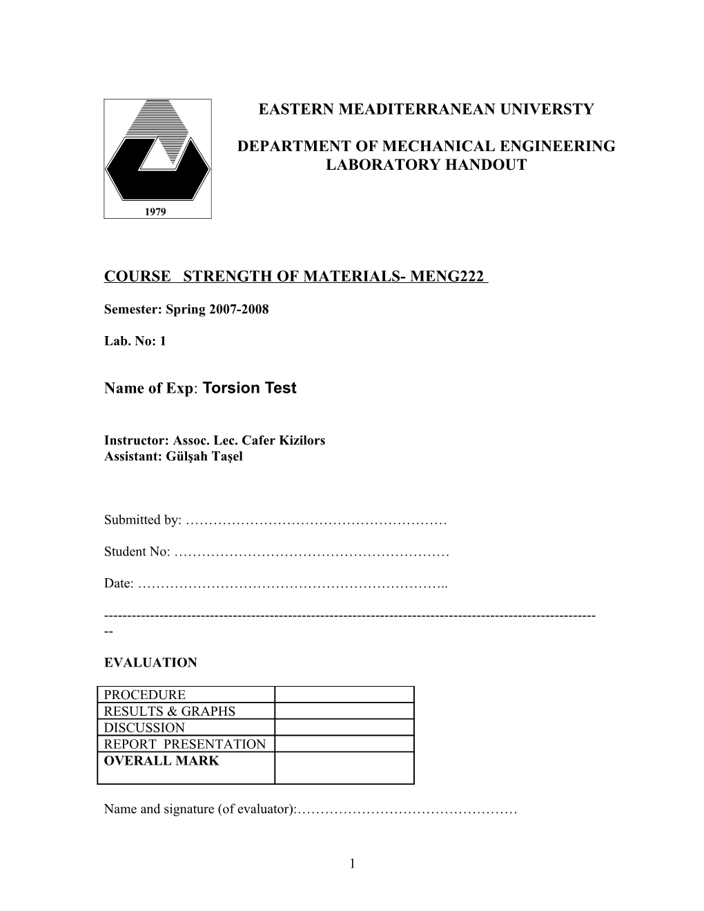 Course Strength of Materials- Meng222