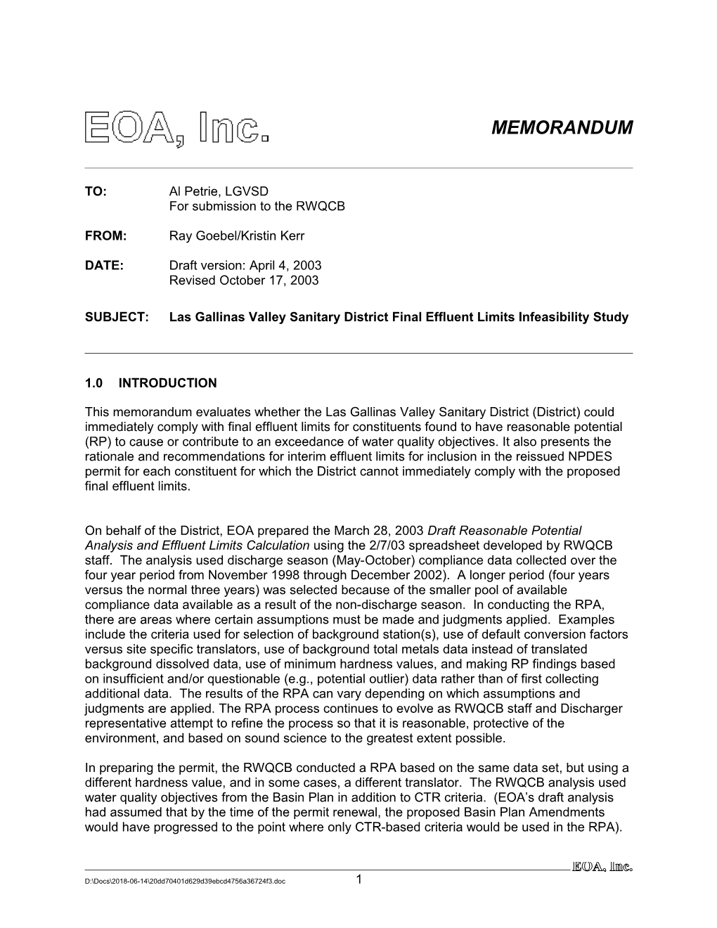 EOA, Inc.	MEMORANDUM