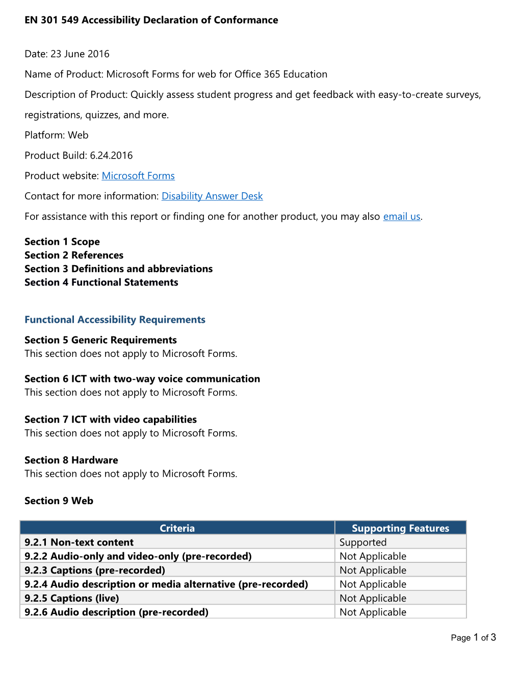 Name of Product: Microsoft Forms for Web for Office 365 Education