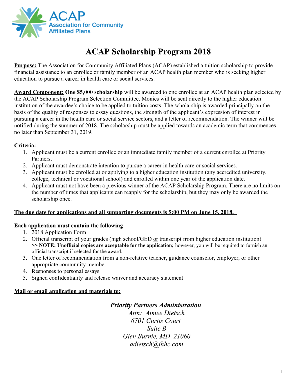 ACAP Scholarship Program 2018