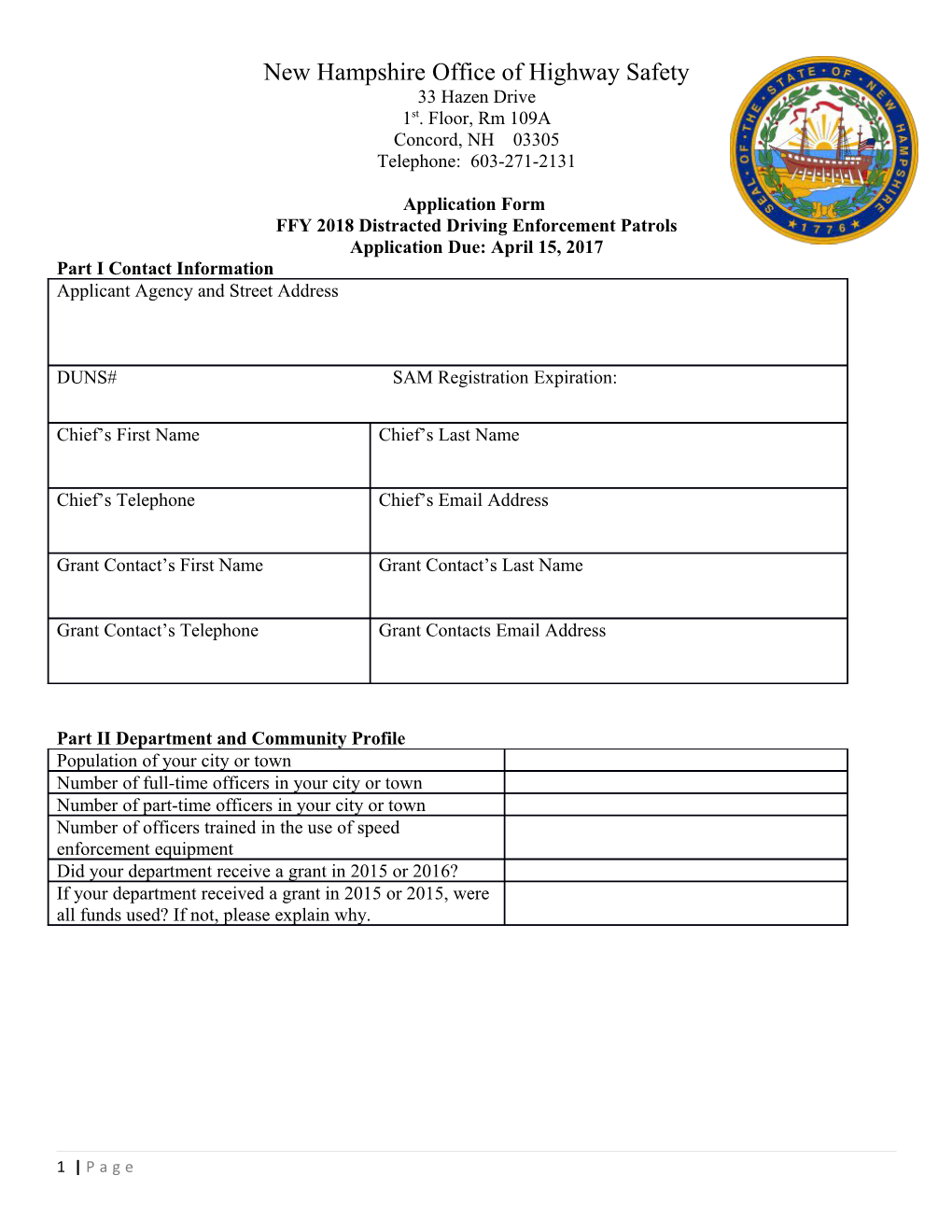 FFY 2018 Distracted Driving Enforcement Patrols