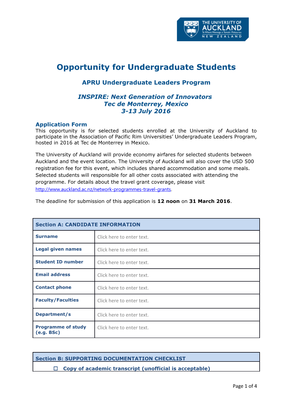 Opportunity for Undergraduate Students
