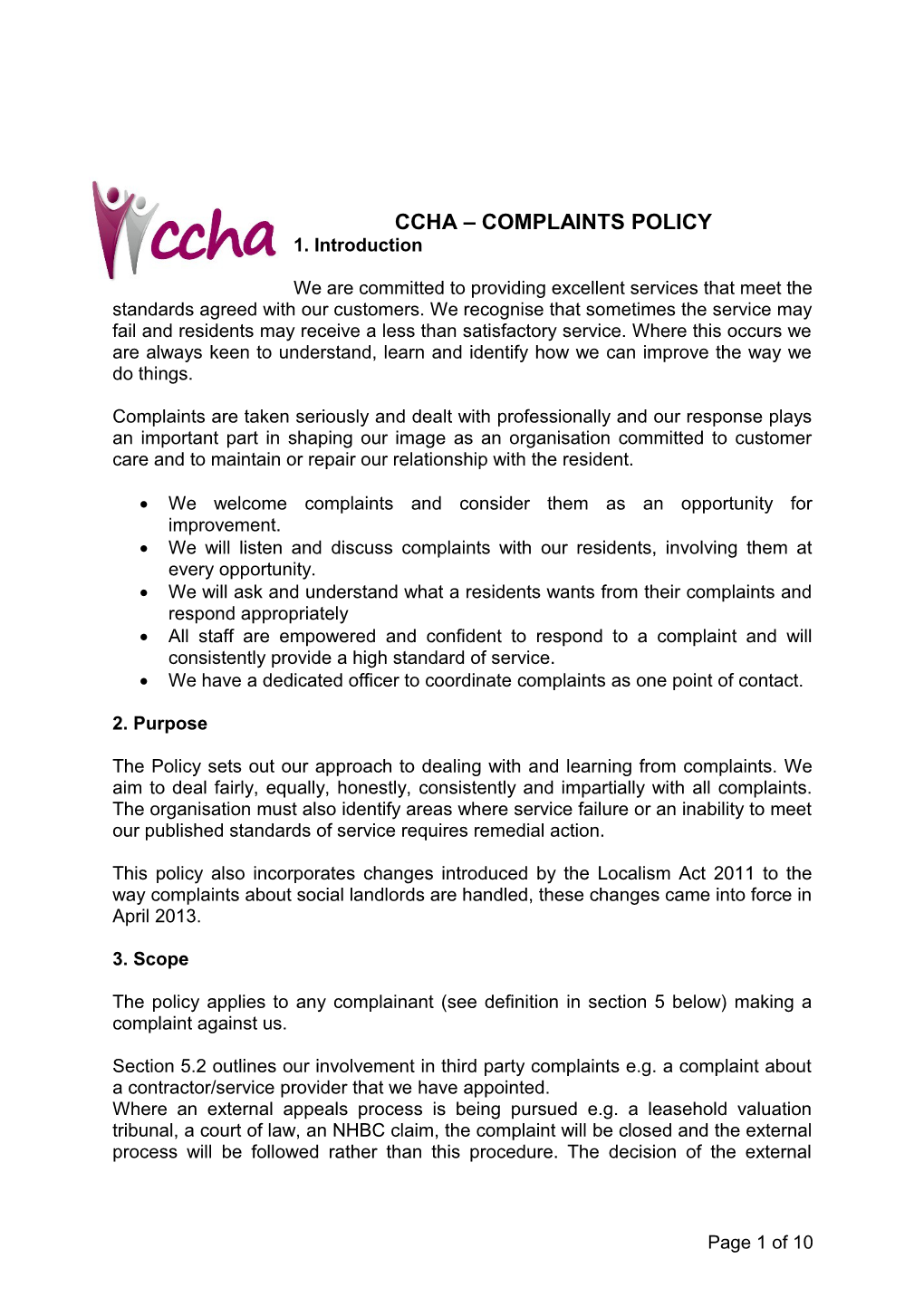 Ccha Complaints Policy