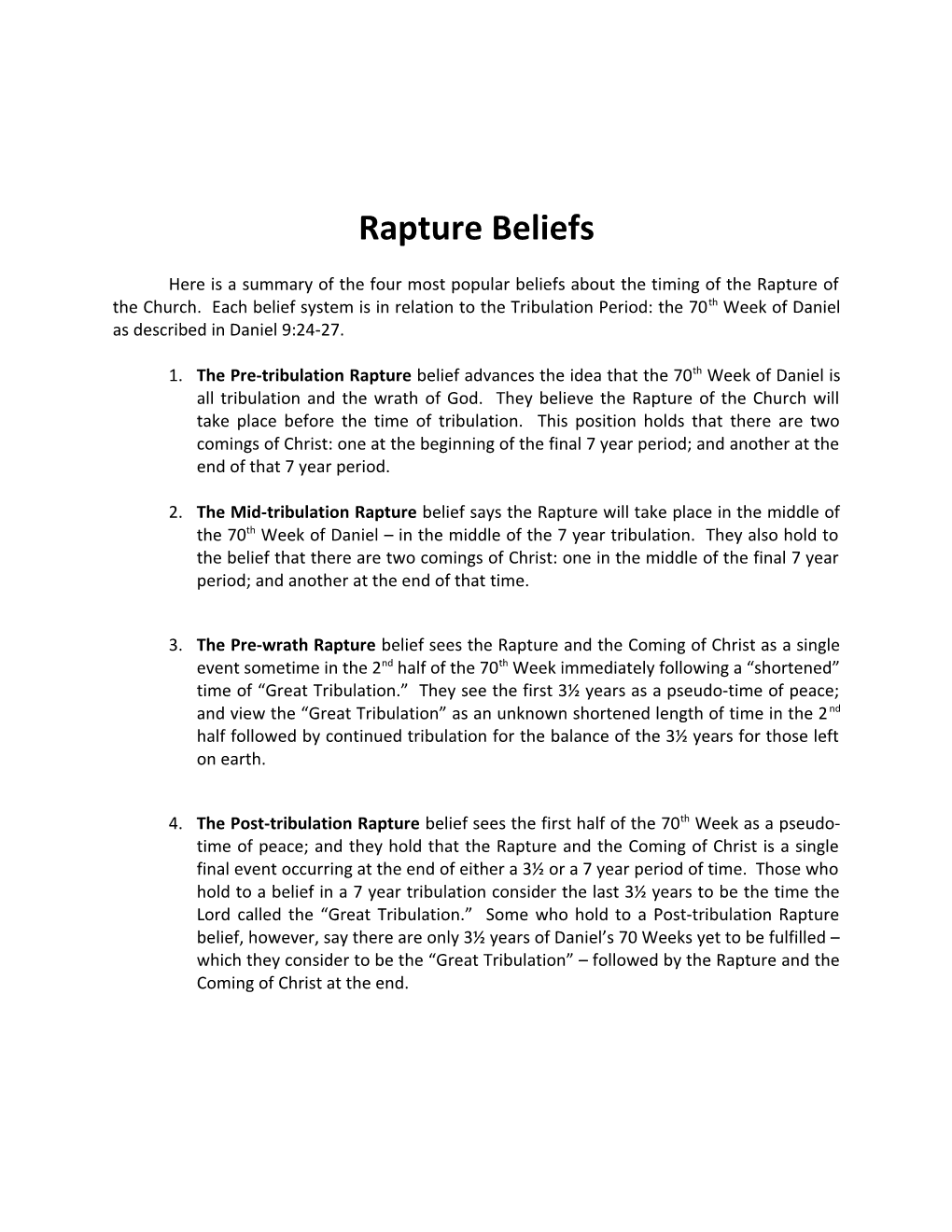 Rapture Beliefs