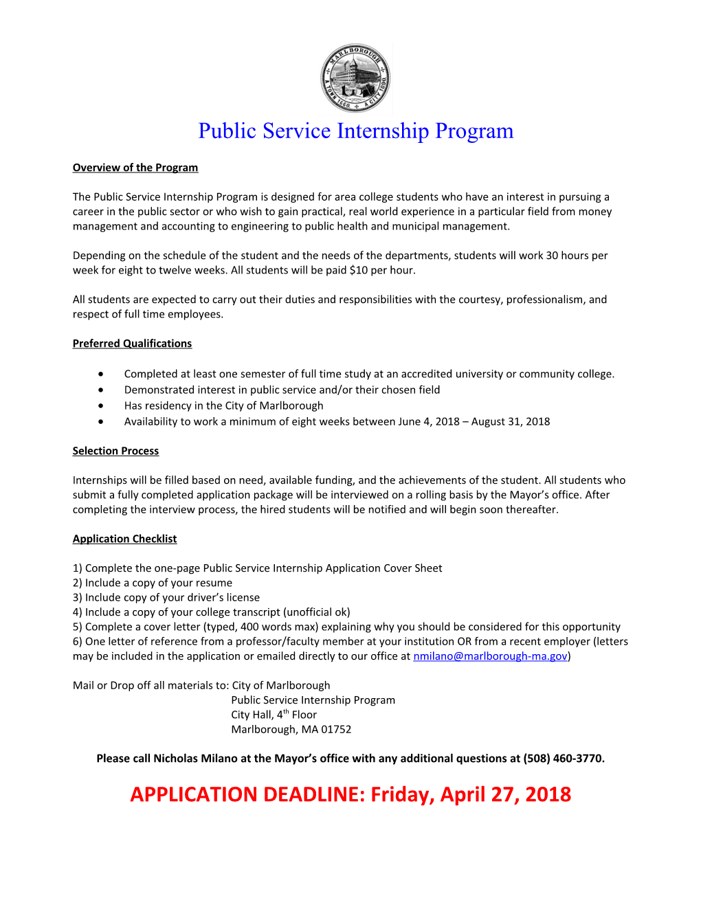 Public Service Internship Program