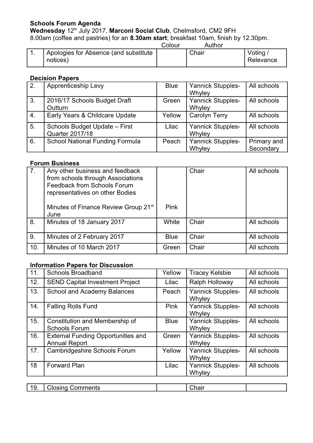 Schools Forum Agenda