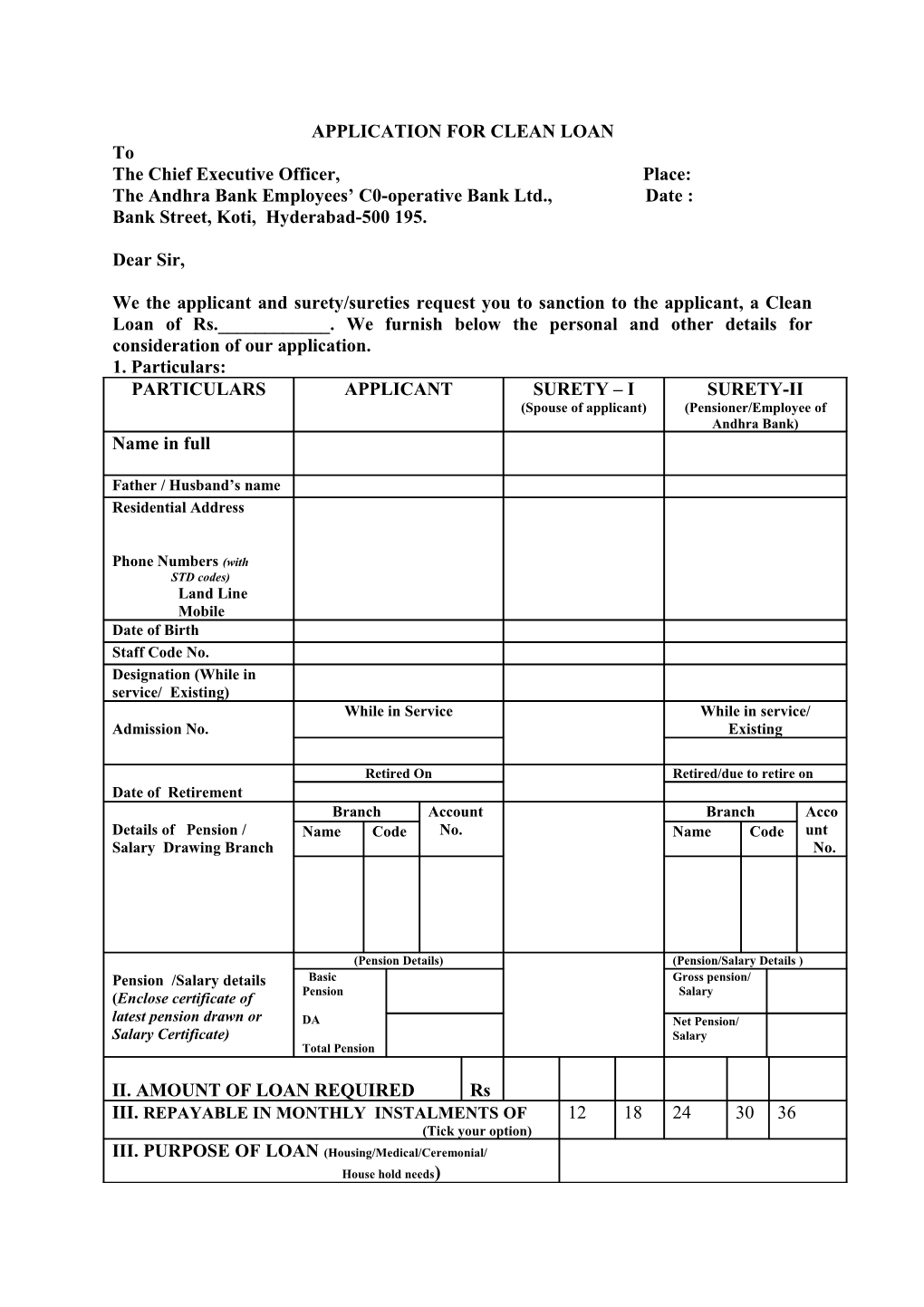 Application for Clean Loan