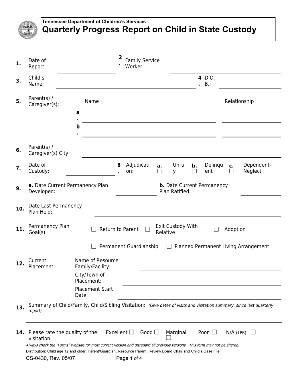 Distribution: Child Age 12 and Older, Parent/Guardian, Resource Parent, Review Board Chair