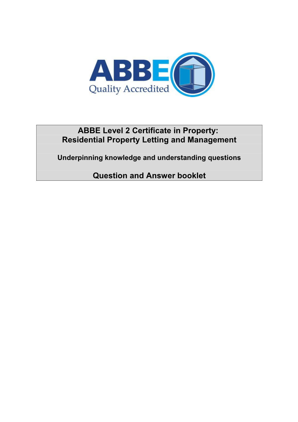 Residential Property Letting and Management Underpinning Knowledge and Understanding Questions