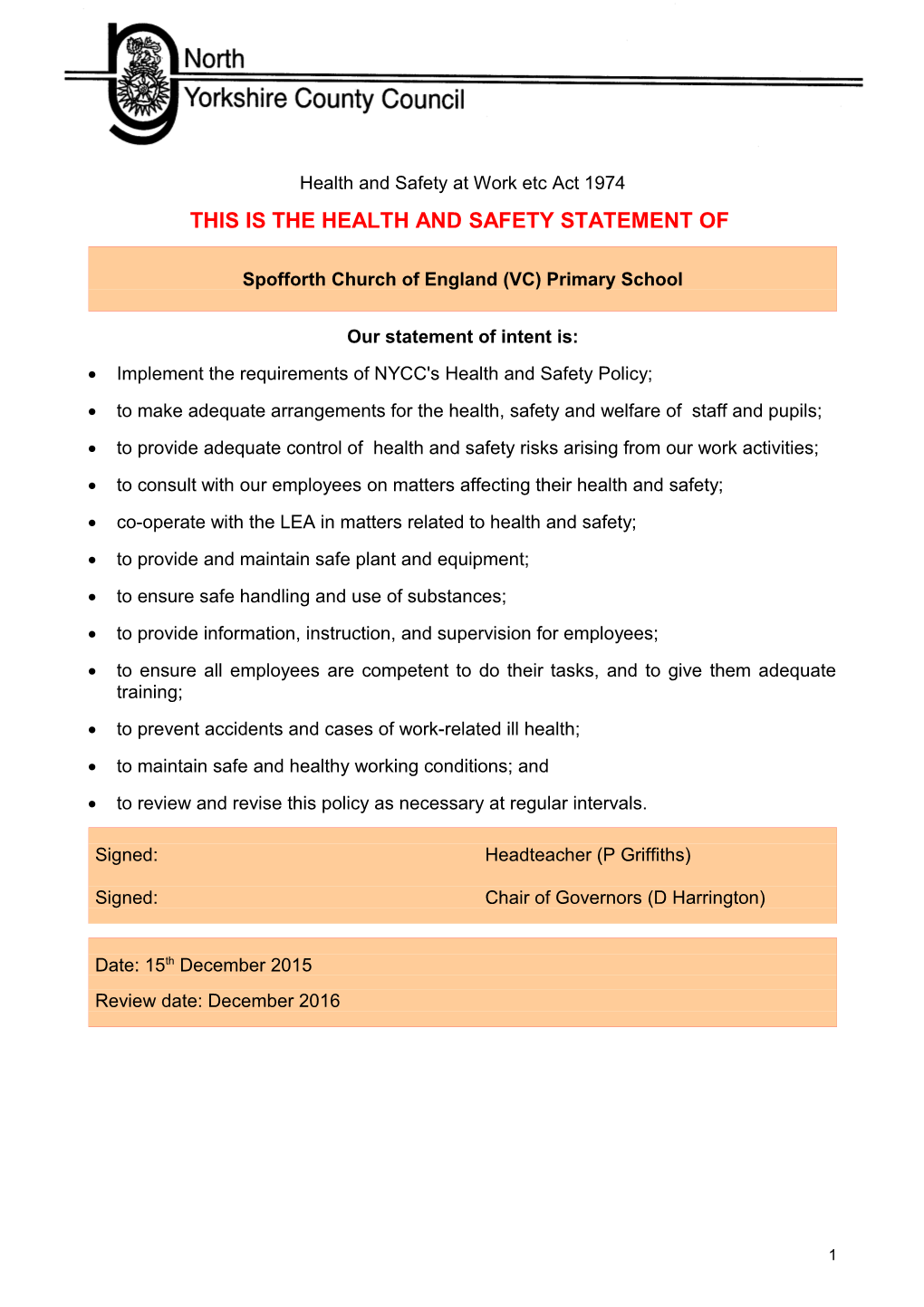 This Is the Health and Safety Statement Of