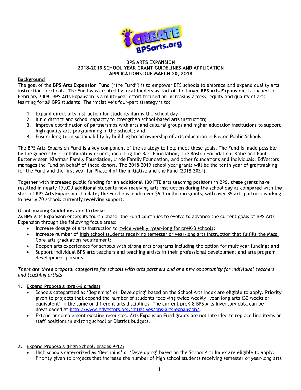 2018-2019 School Year Grant Guidelines and Application