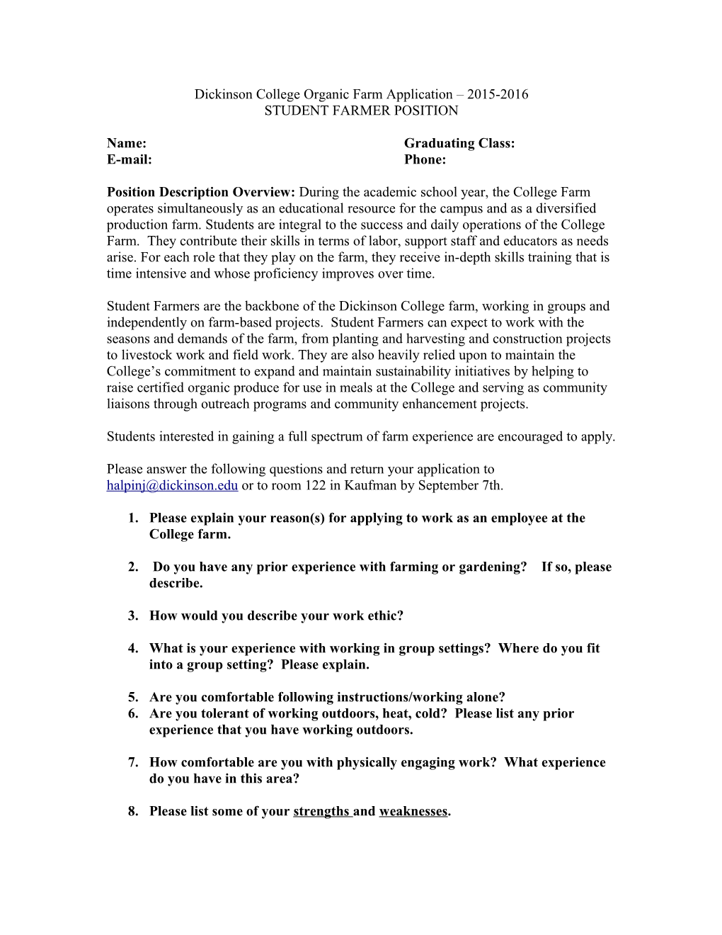 Dickinson College Student Garden Application