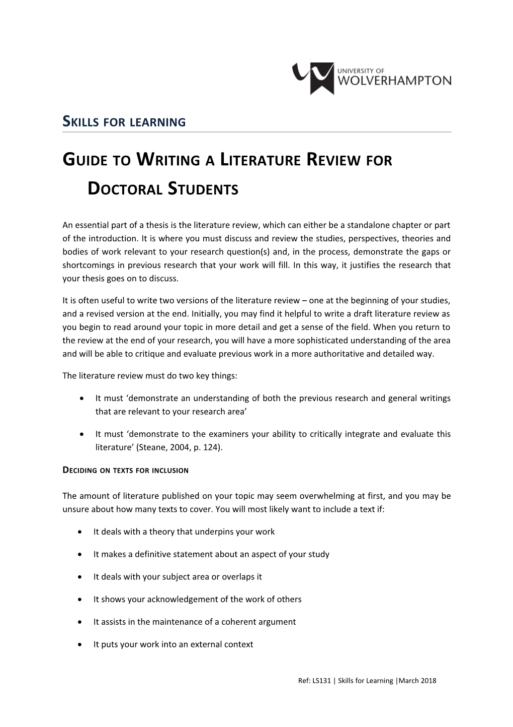 Guide to Writing a Literature Review for Doctoral Students