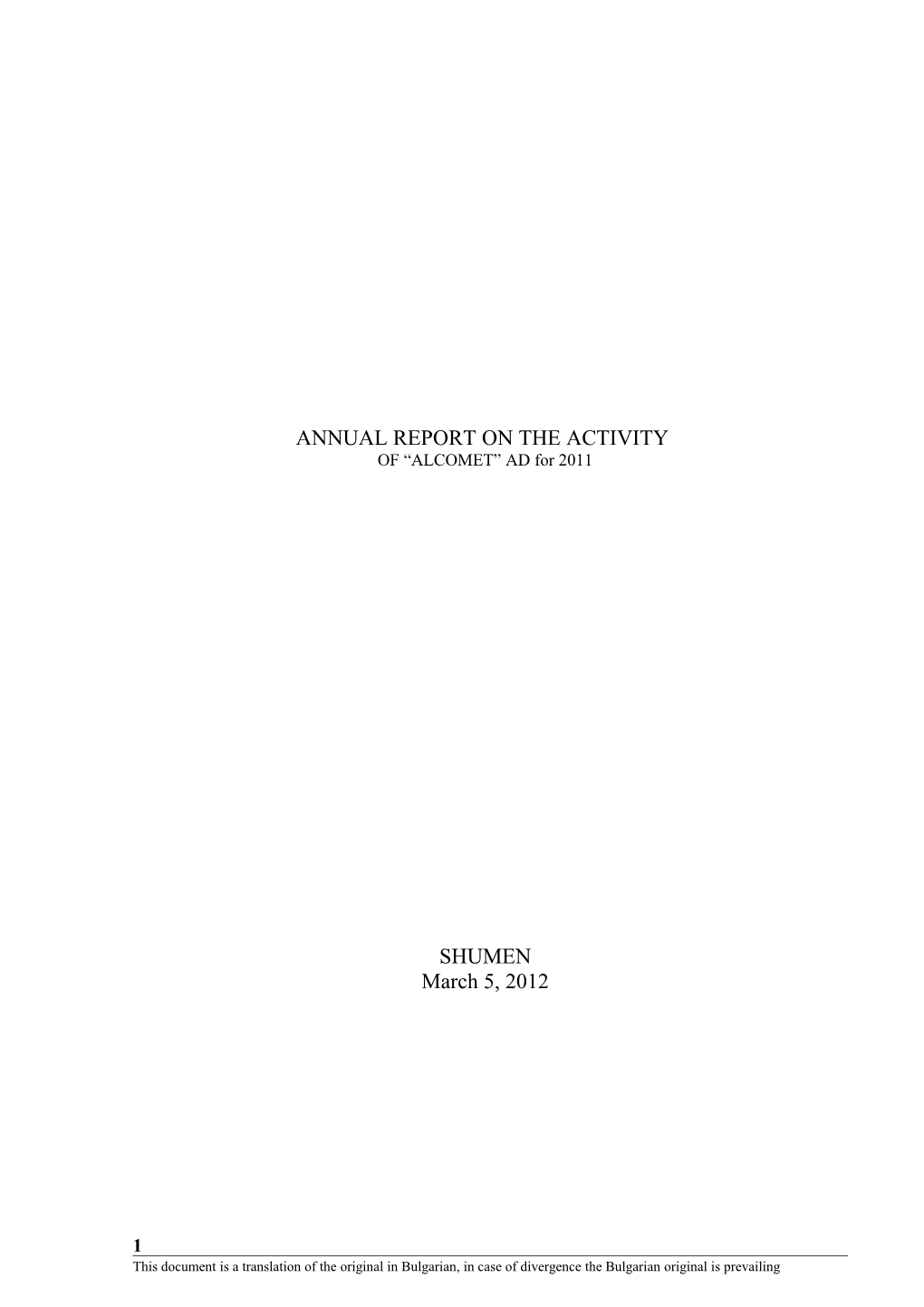 Annual Report on the Activity