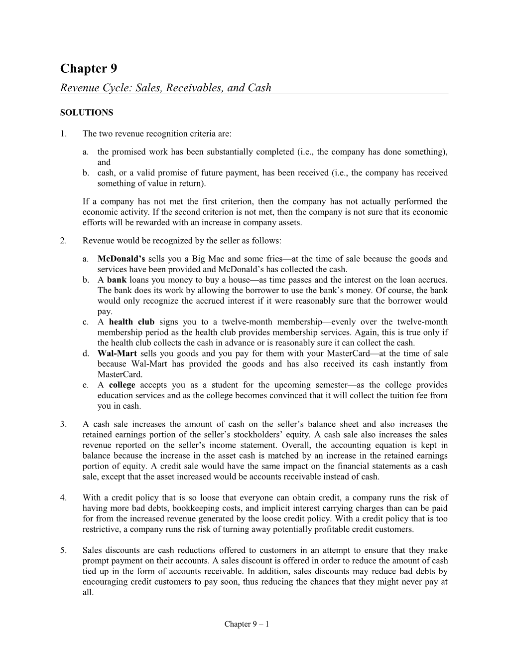 Revenue Cycle: Sales, Receivables, and Cash