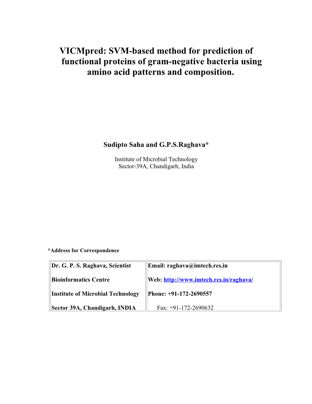 Vicmpred: SVM-Based Method for Prediction of Functional Class of Pathogenic Bacteria Using