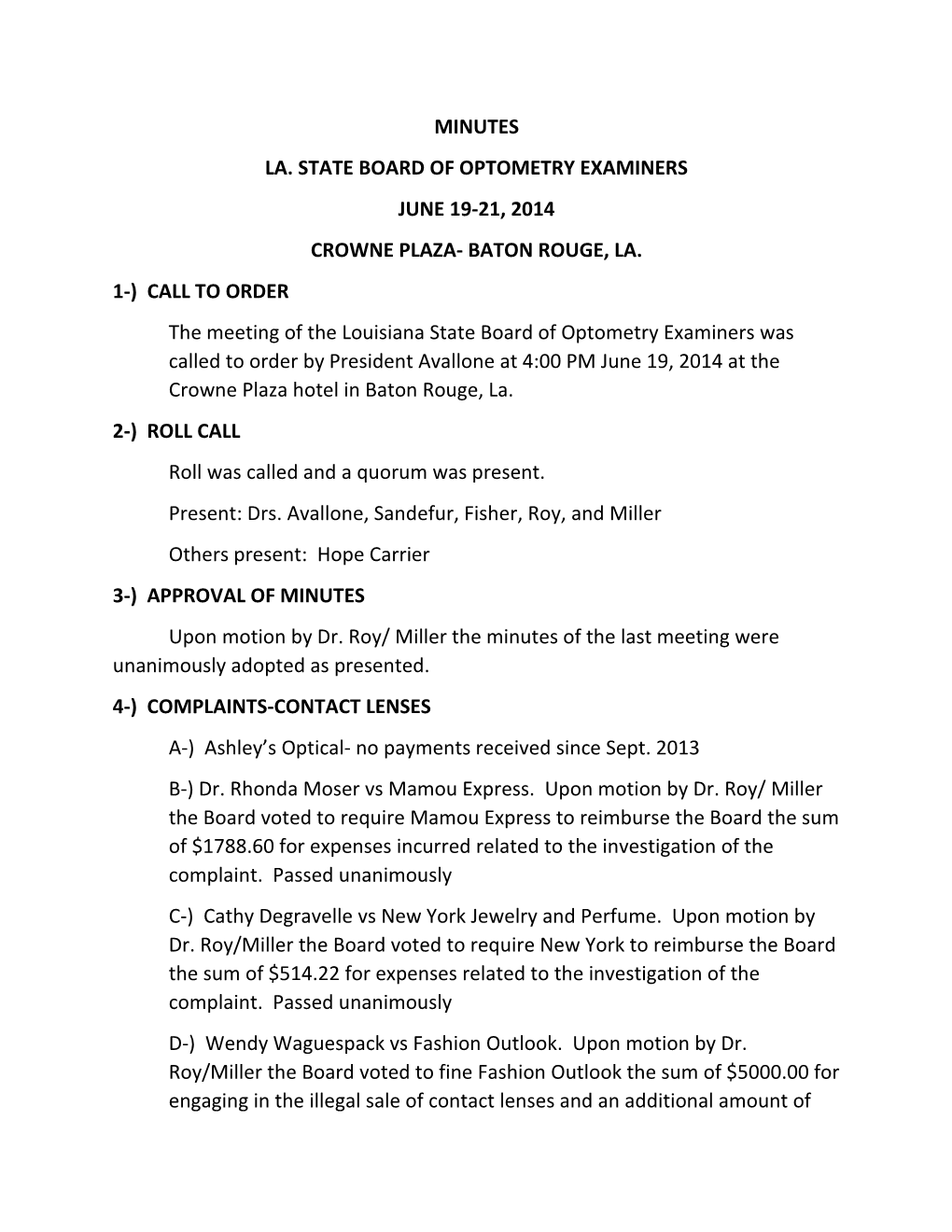 La. State Board of Optometry Examiners