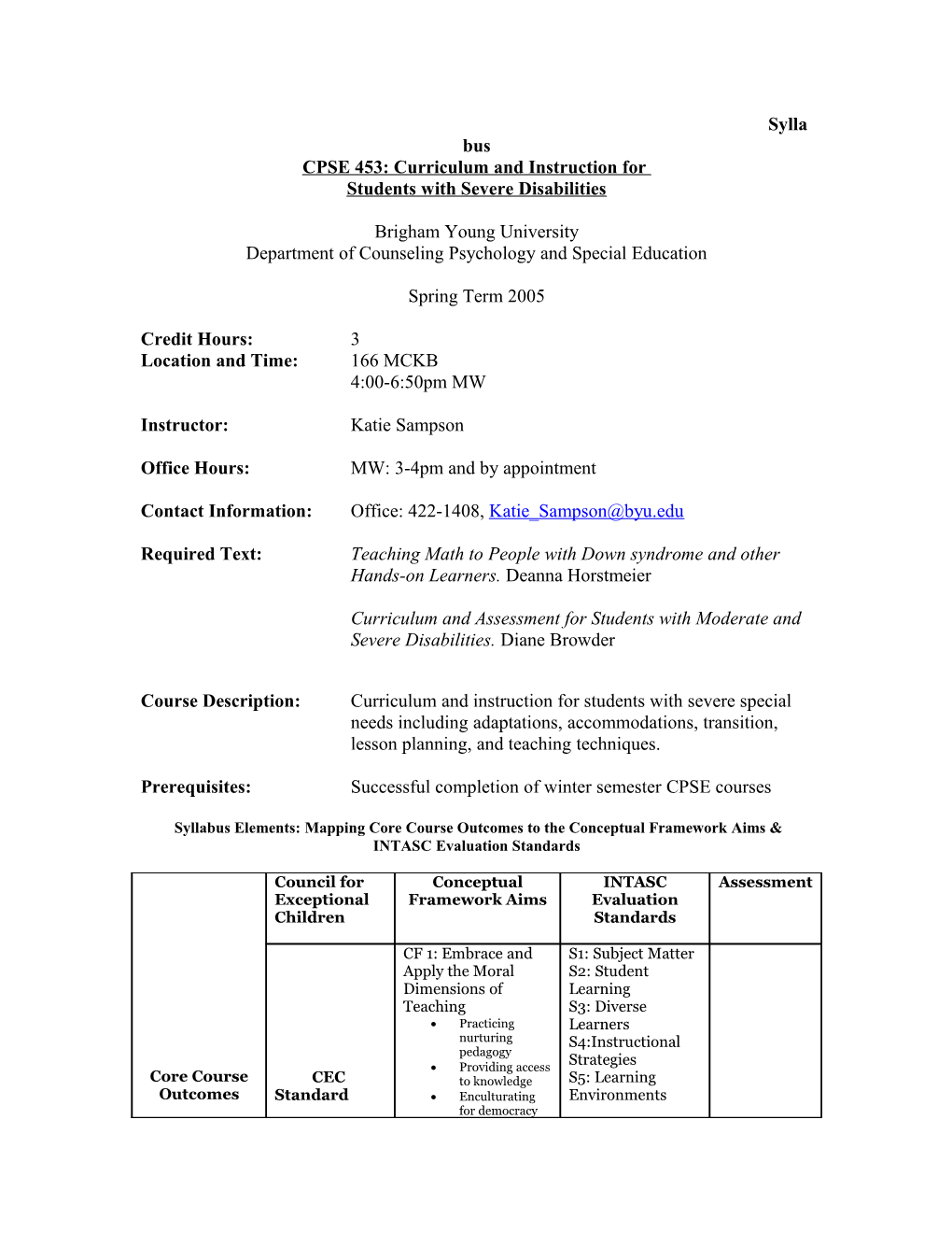 CPSE 453: Curriculum and Instruction For