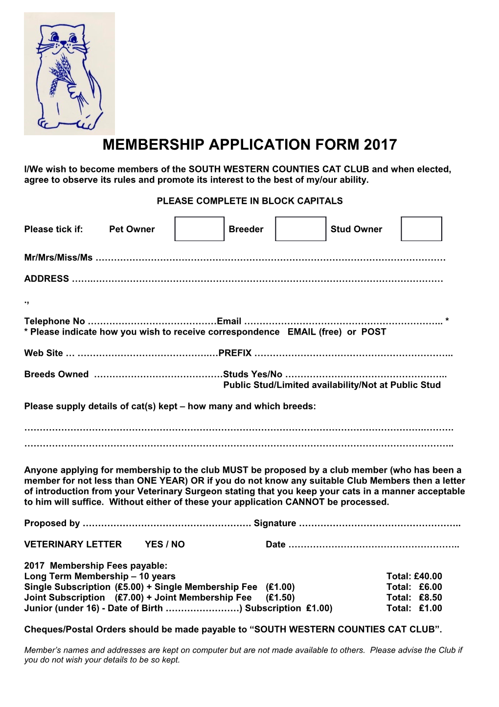 Membership Application Form 2017 s1