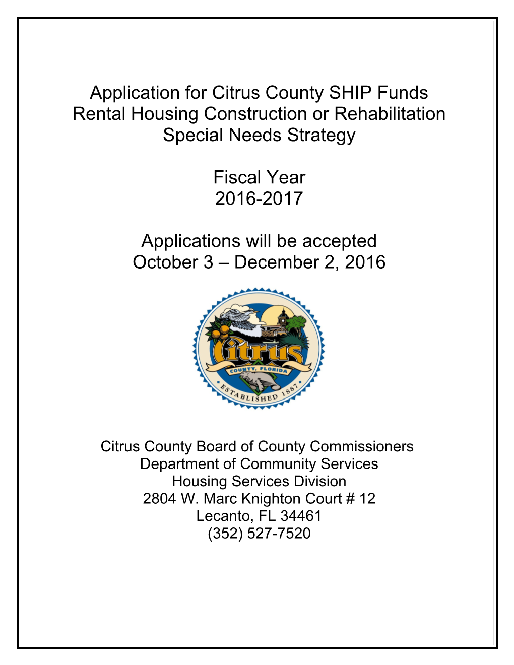 Application for Citrus County SHIP Funds