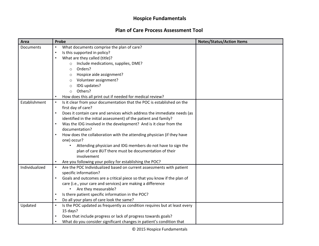Plan of Care Process Assessment Tool