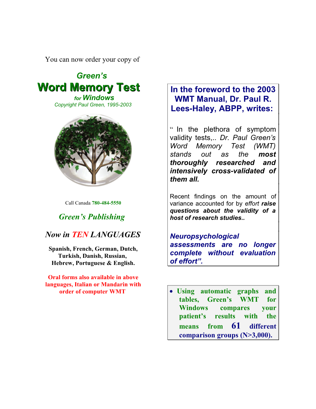 Green S Word Memory Test