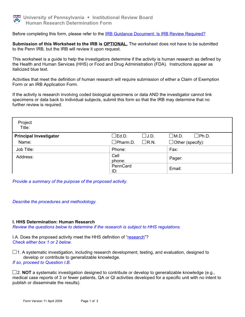 Human Research Determination Form