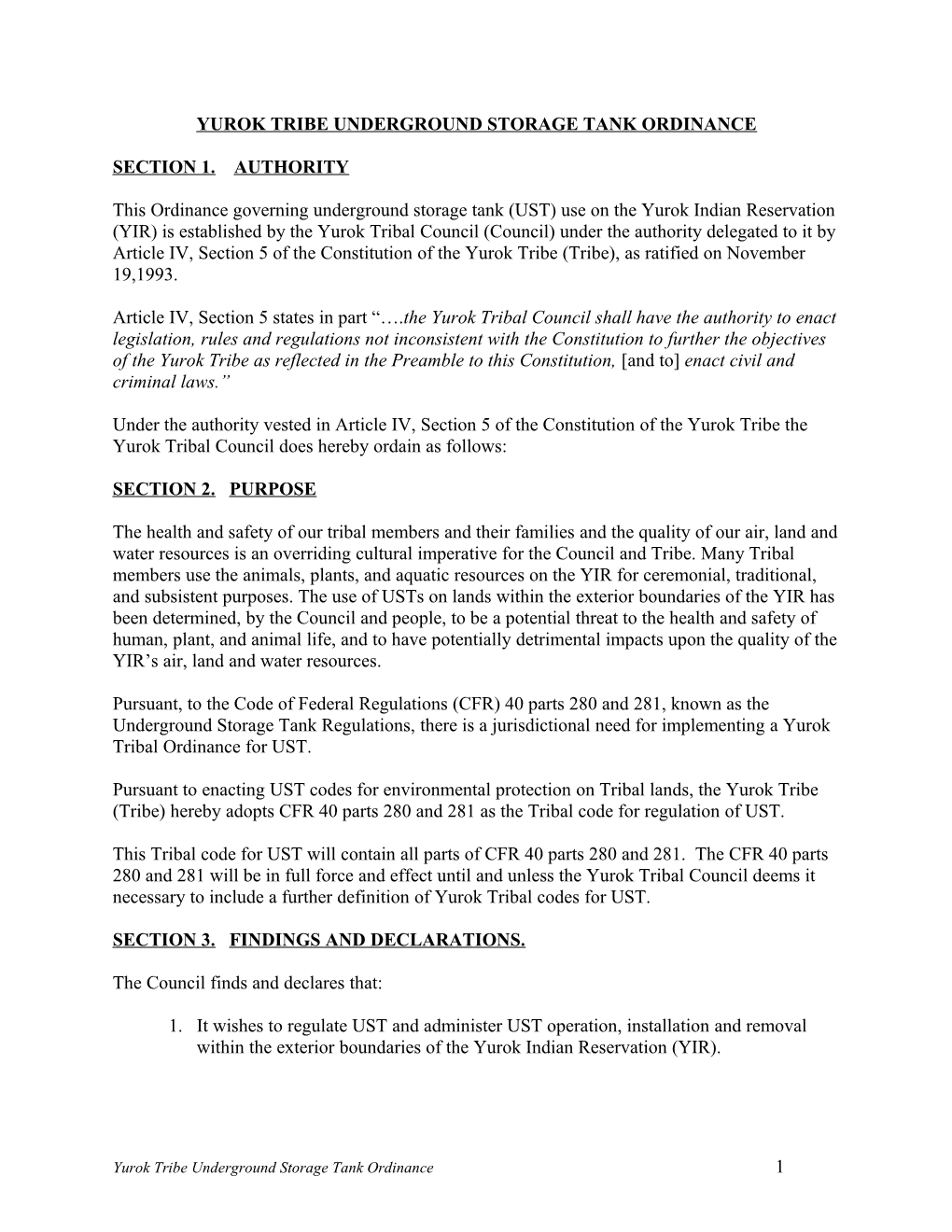 Yurok Tribal Ordinance