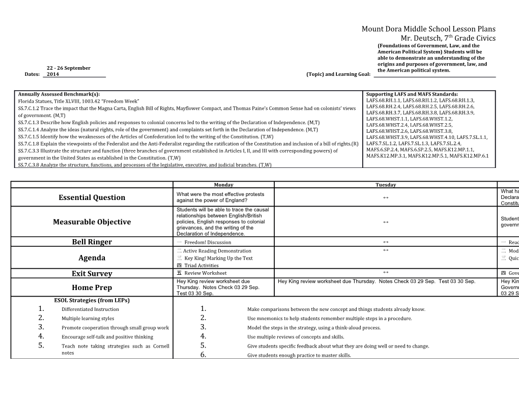 Mount Dora Middle School Lesson Plans s1