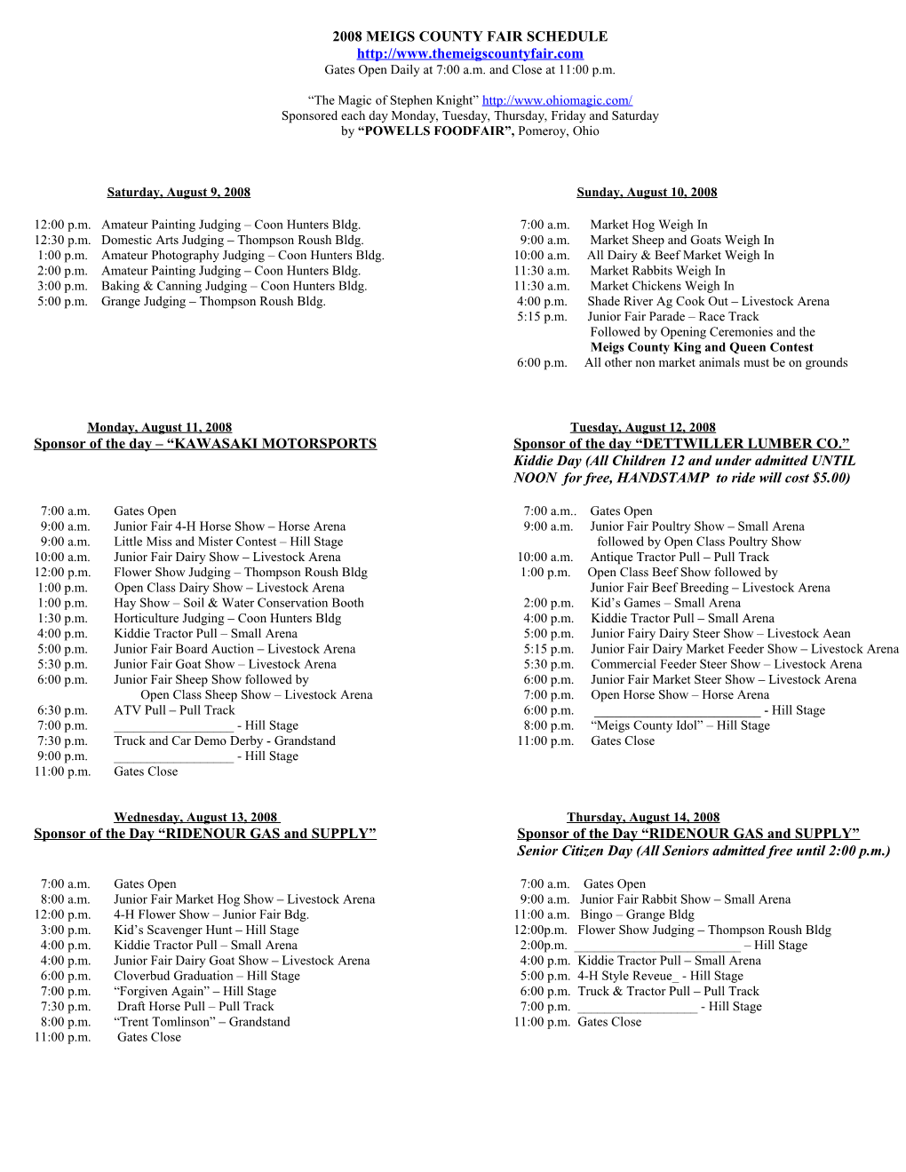 2002 Meigs County Fair Schedule