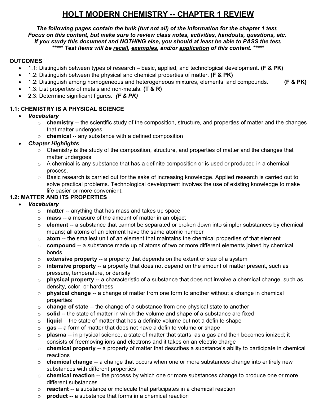 Holt Modern Chemistry Chapter 1 Review