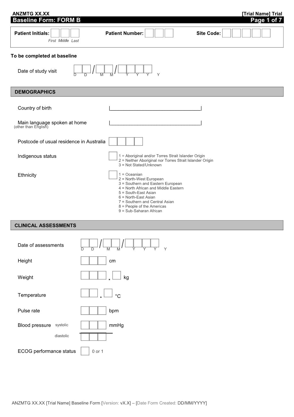 Trial Name Baseline Form