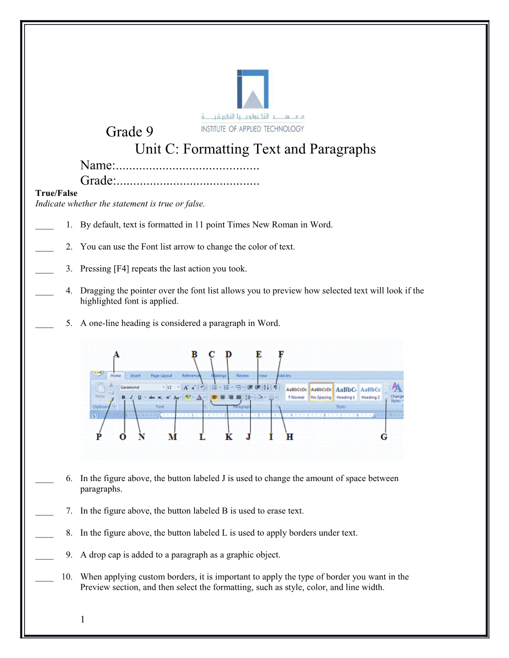 Unit C: Formatting Text and Paragraphs