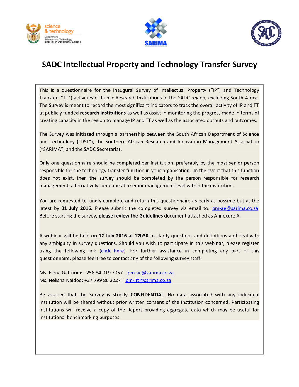 SADC Intellectual Property and Technology Transfersurvey