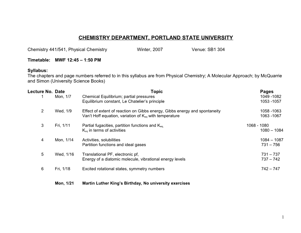 Chemistry Department, Portland State University