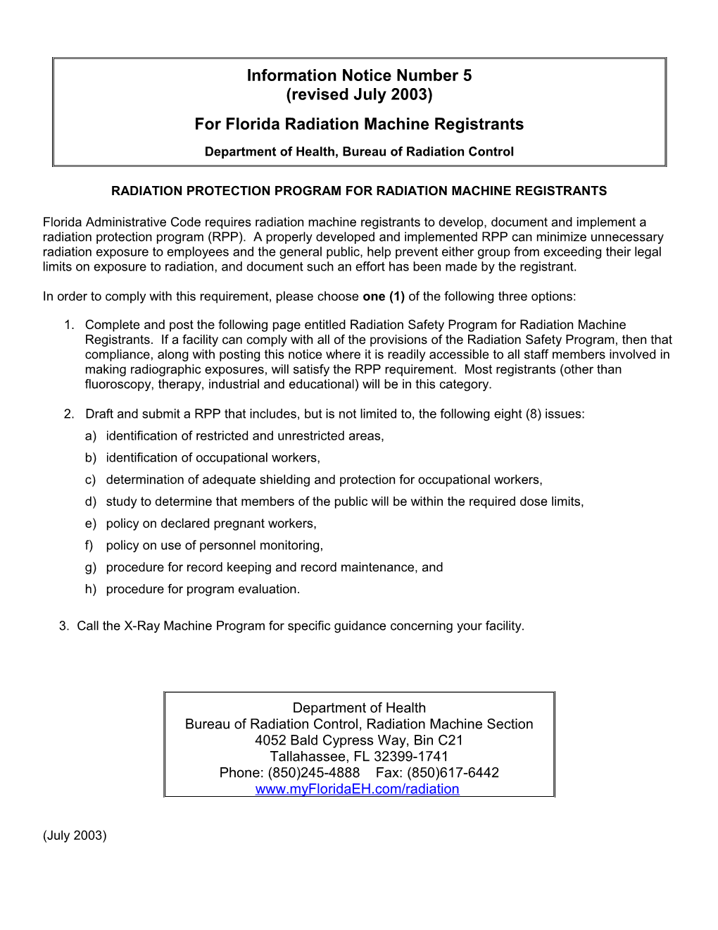 Radiation Protection Program for Radiation Machine Registrants