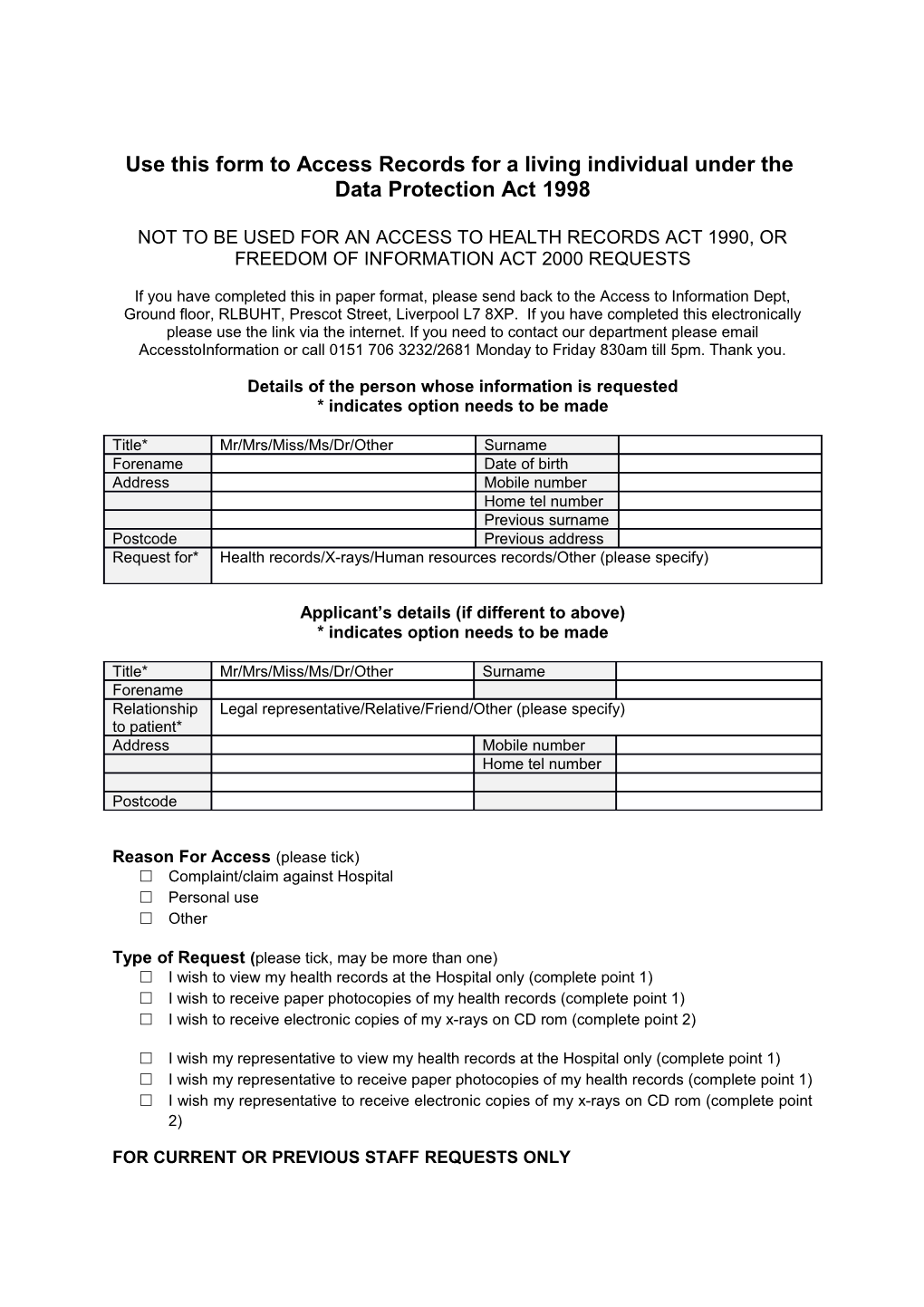 Use This Form to Access Records for a Living Individual Under The