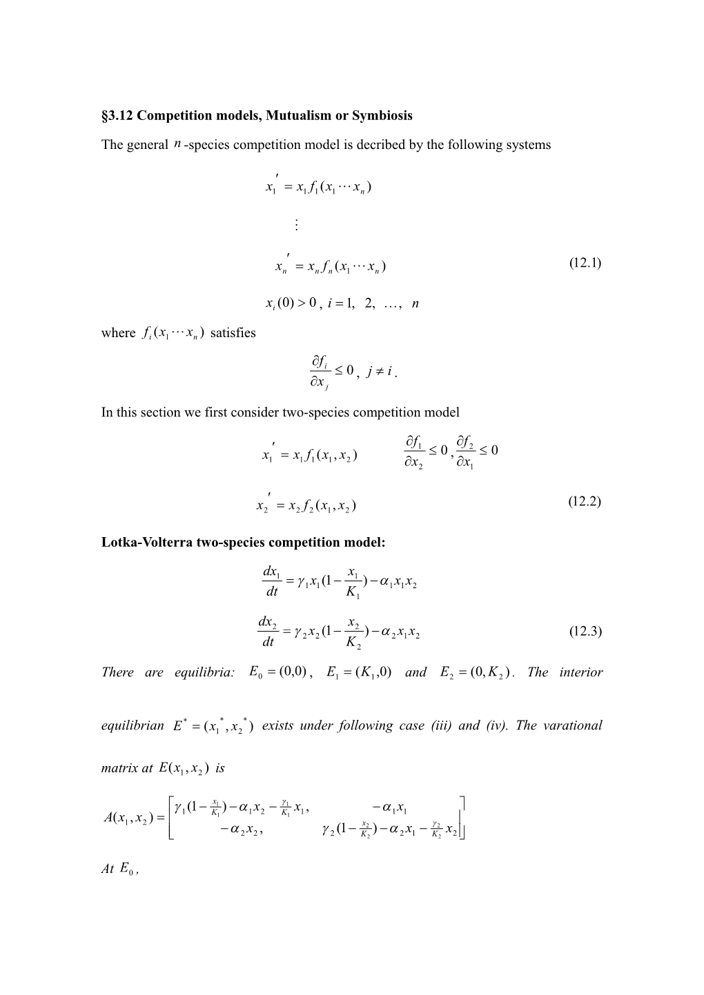 3.12 Competition Models, Mutualism Or Symbiosis