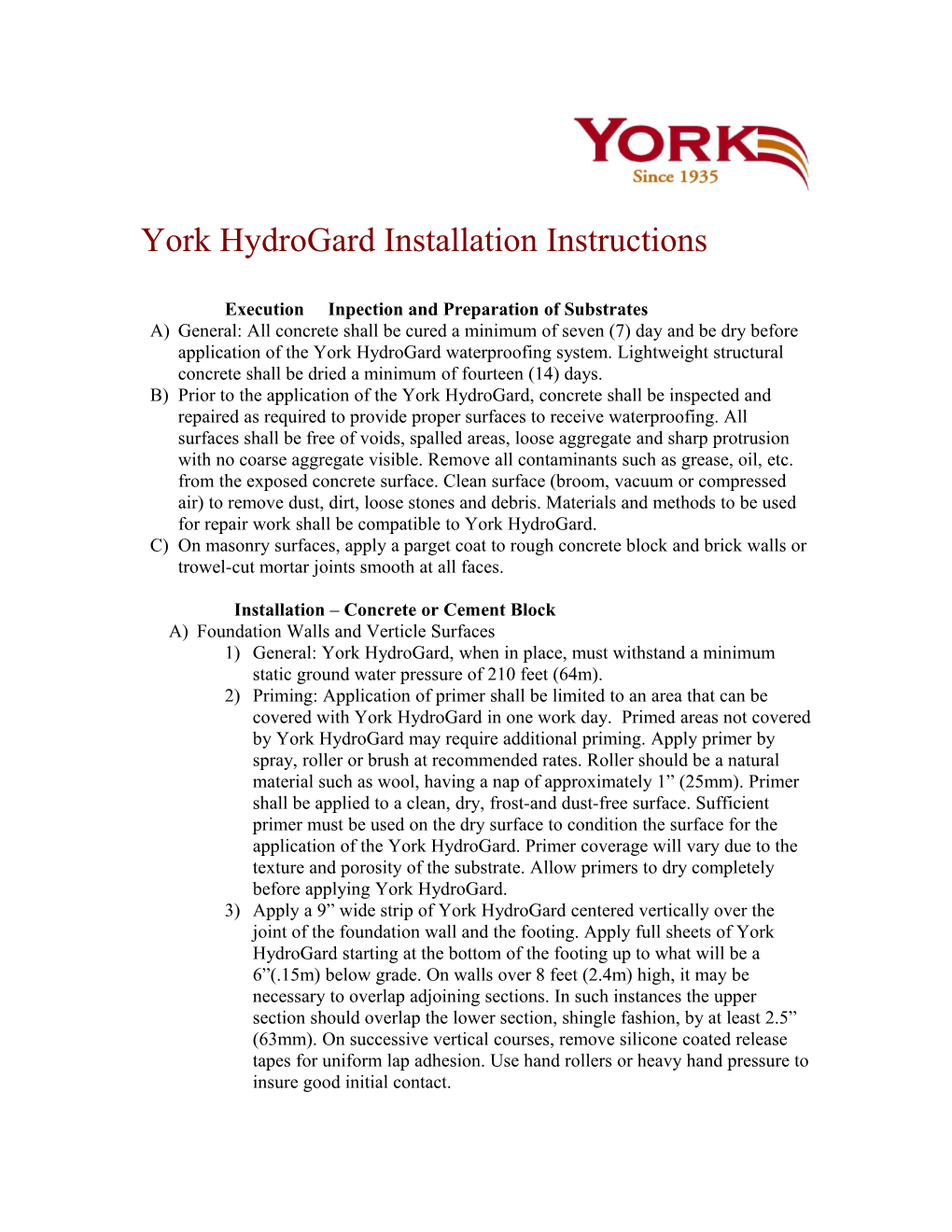 York Hydrogard Installation Instructions