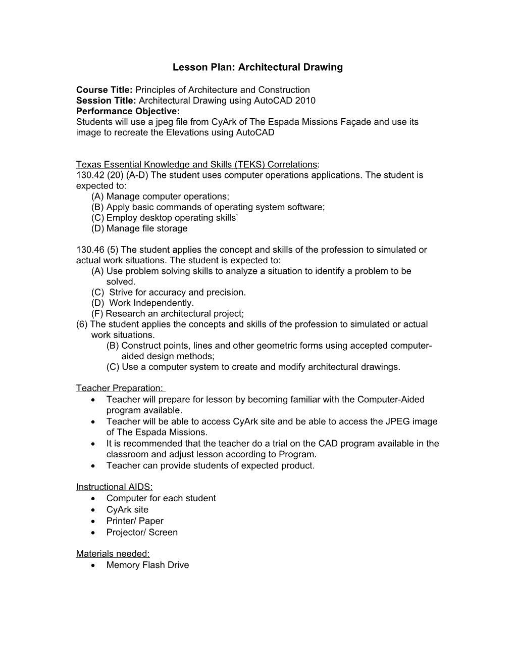 Lesson Plan: Architectural Drawing