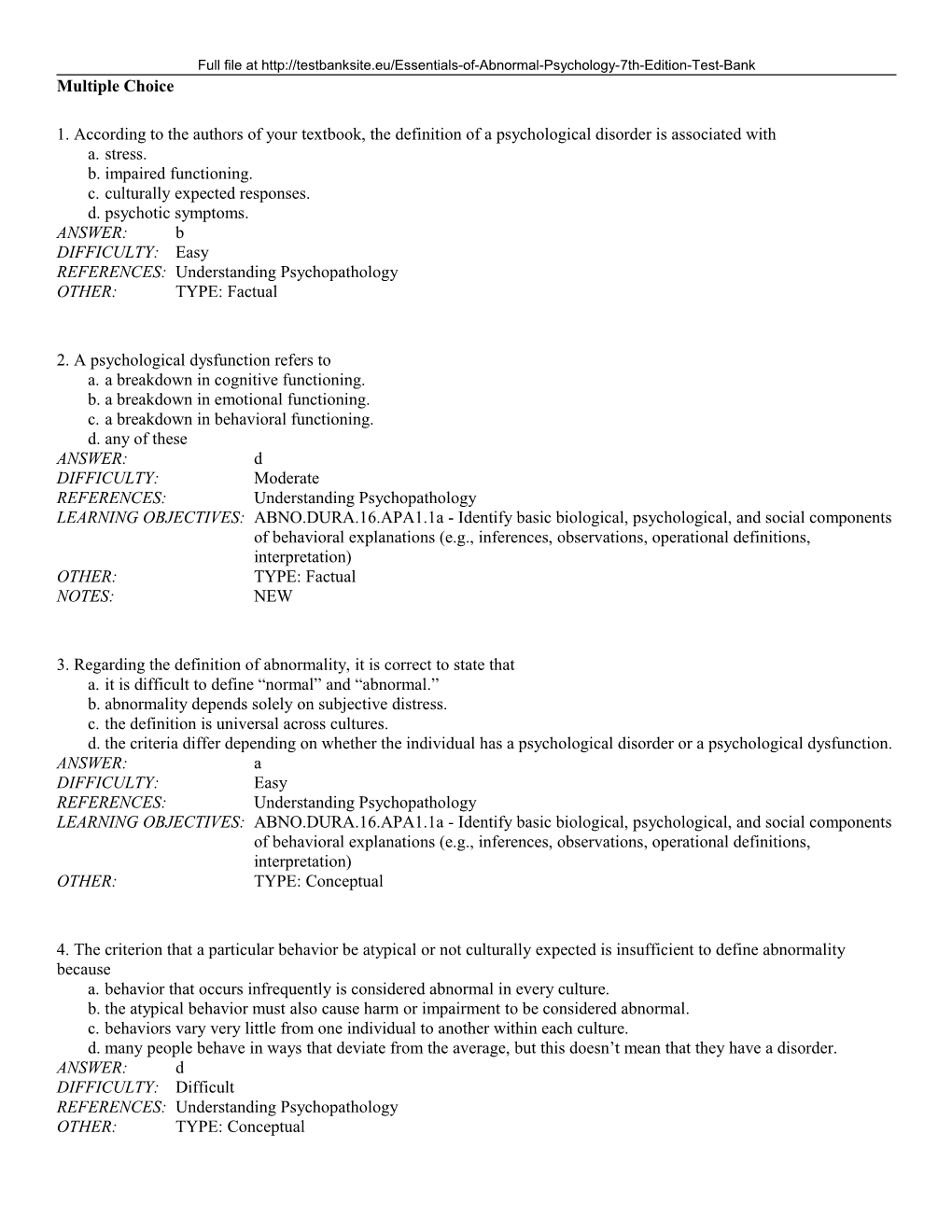 Chapter 01-ABNORMAL BEHAVIOR in HISTORICAL CONTEXT