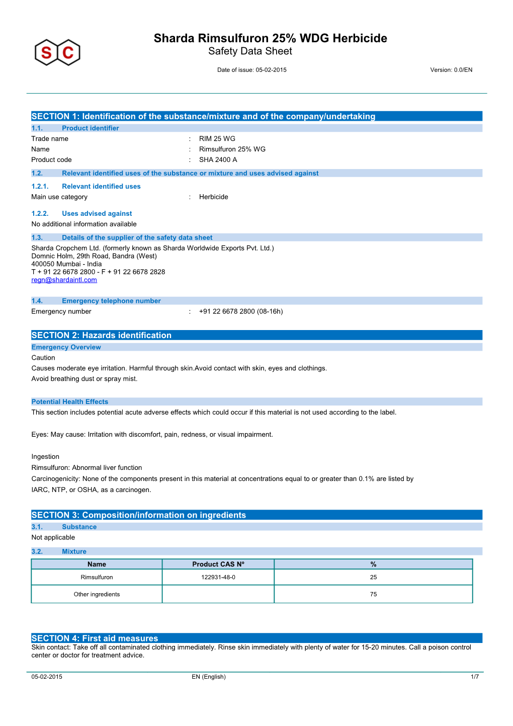 SDS EU (Reach Annex II)