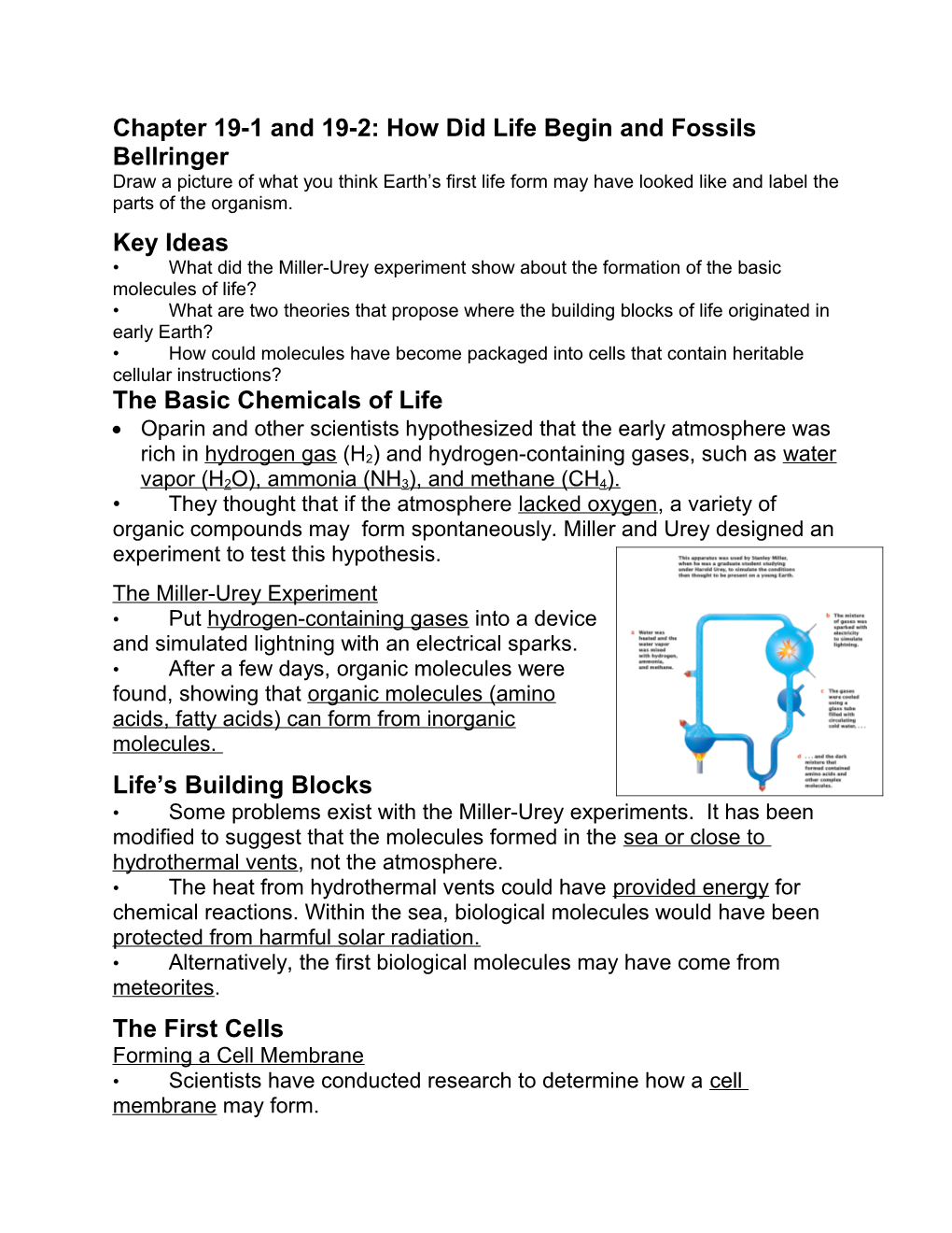 Chapter 19-1 and 19-2: How Did Life Begin and Fossils